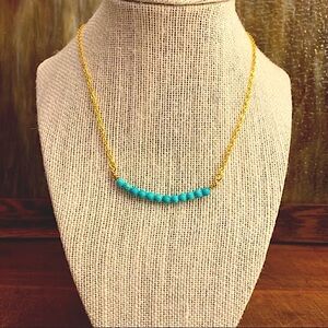 Turquoise and Gold Beaded Bar Necklace